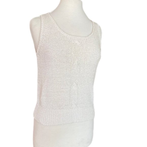 Vintage August Silk Cream Cable Knit Tank Top | Size Large - Picture 4 of 5